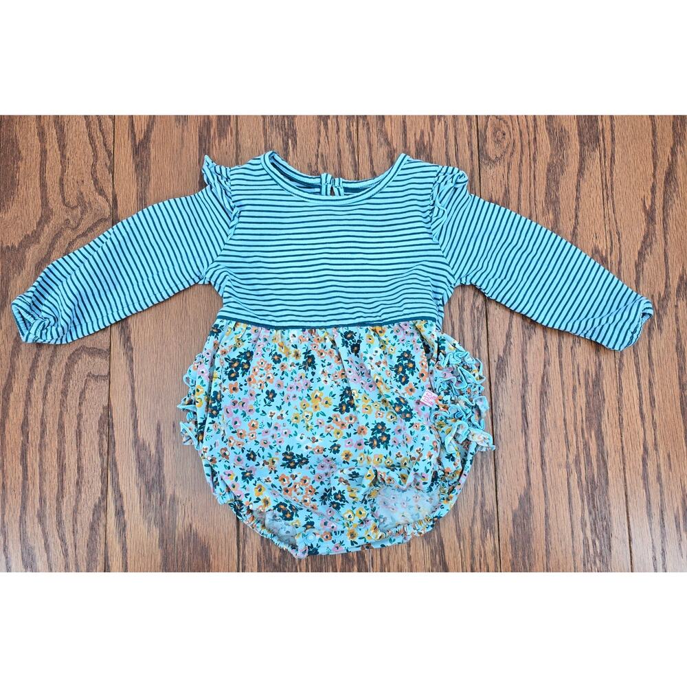 Ruffle Butts Floral Striped Romper